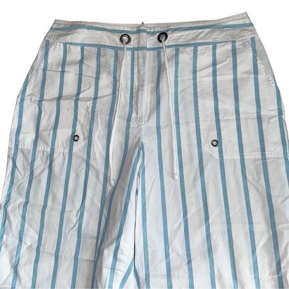 Chico's Cropped Roll Up Capri 100% Cotton- Striped White + Blue - Size 1 (8/M) - Picture 6 of 11